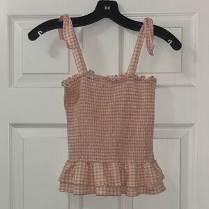 Pink Gingham Ruffle with Bow Strap Top
